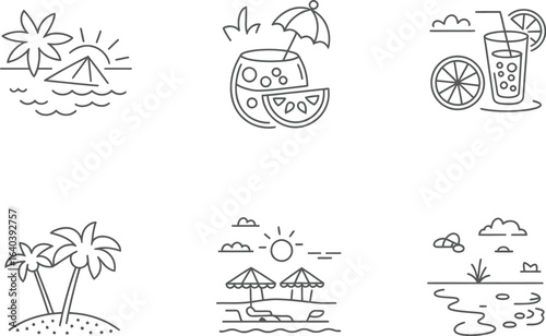 Summer vacation line art set