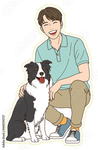 愛犬と笑顔の男性