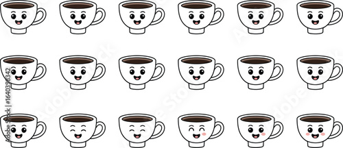 Many cartoon coffee cups smile