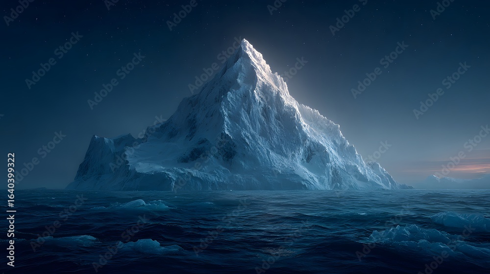 Fototapeta premium Majestic iceberg gleaming under a starry night sky