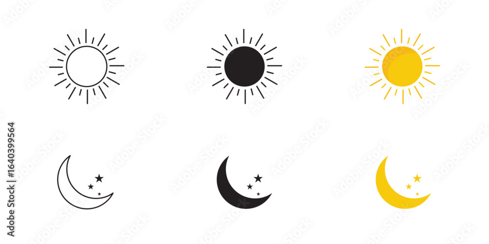 Fototapeta premium Sun and Moon icon isolated on white background. Day and night. Black color sun and moon. Vector illustration.