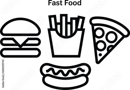 Fast food items line drawing