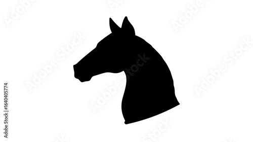 Silhouette of a horse head with a curved neck and pointed ears against a plain white background image view