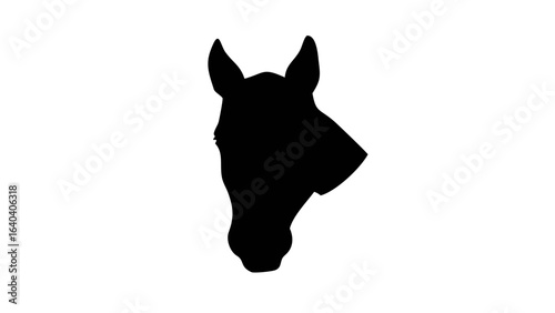 Silhouette of a horse head with pointy ears and a defined jawline against a white background design image