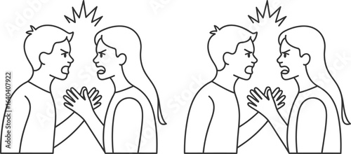 Couple arguing line art style