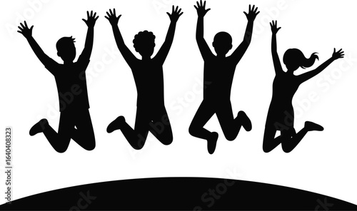 Silhouettes of people jumping