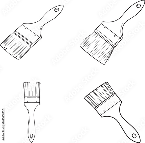 Paint Brush Collection in Black and White line art Style Illustration 