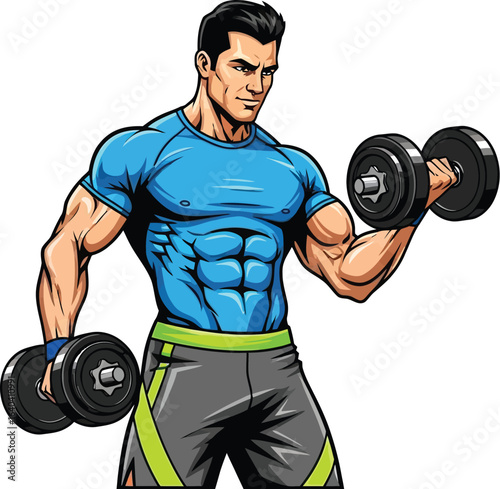 Muscular man lifting dumbbells for a powerful bicep workout