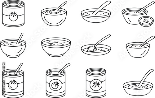 Soup bowls and cans line art