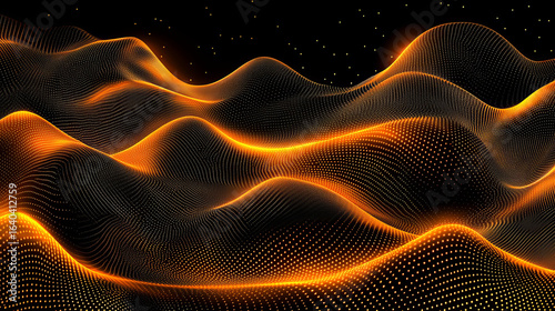 Abstract wavy golden hills on black background