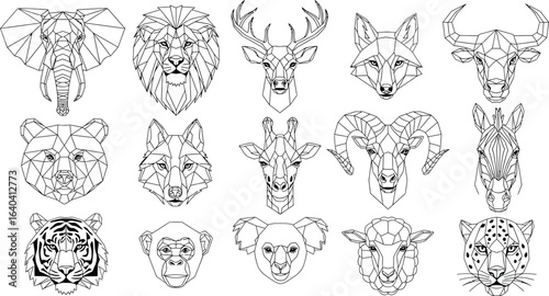 Geometric animal heads collection for modern design projects
