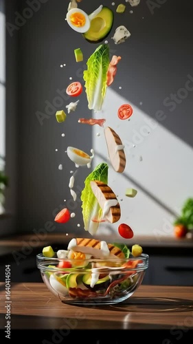Wallpaper Mural Food prep, Cobb salad ingredients falling into bowl, kitchen setting , Cobb Salad Acrobatic Short Content Torontodigital.ca