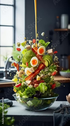 Wallpaper Mural Salad ingredients exploding into bowl in kitchen , Cobb Salad Acrobatic Short Content Torontodigital.ca