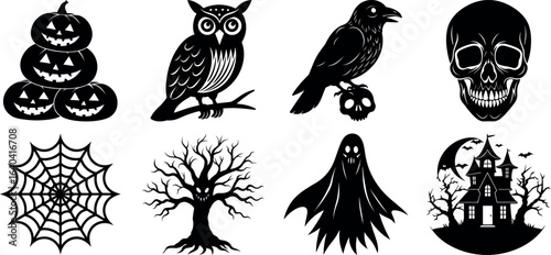 Set of Halloween silhouettes perfect for vector designs Vector illustration. Collection of Halloween vector elements