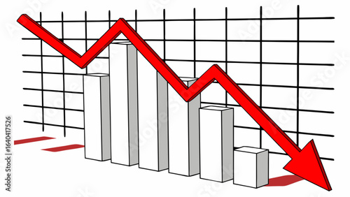 Stock market crash graph chart diagram with red arrow showing financial loss and economic recession impact