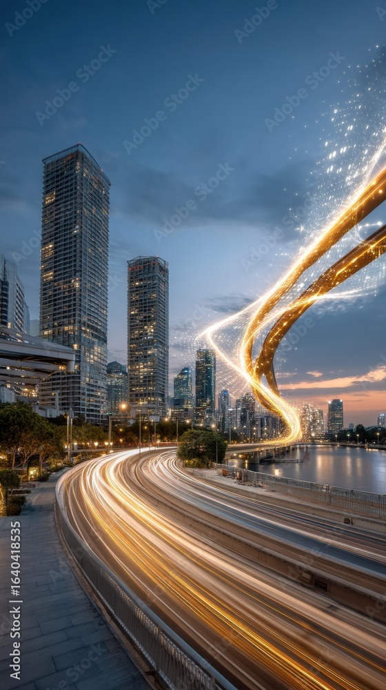Fototapeta premium Exploring the Intersection of Fintech and Digital Currencies in a Modern City Landscape