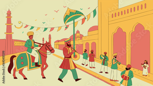 Indian wedding baraat procession illustration vector graphic design celebration culture tradition 100