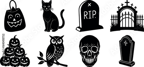 Set of Halloween silhouettes perfect for vector designs Vector illustration. Collection of Halloween vector elements