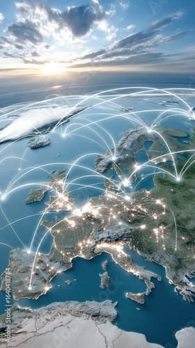 Exploring the Future of Fintech with Connected Lines on a Digital Currency Map Illuminating New Opportunities