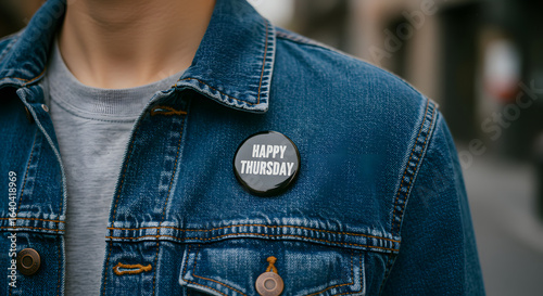Happy Thursday Button on Denim Jacket