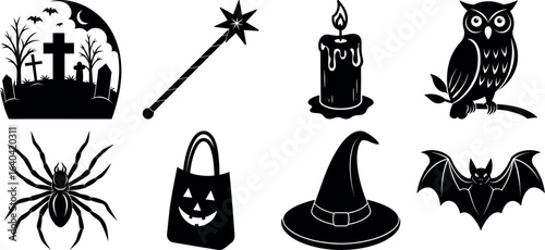Set of Halloween silhouettes perfect for vector designs Vector illustration. Collection of Halloween vector elements