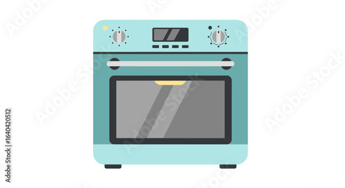 Retro teal kitchen oven appliance illustration in minimal flat design style