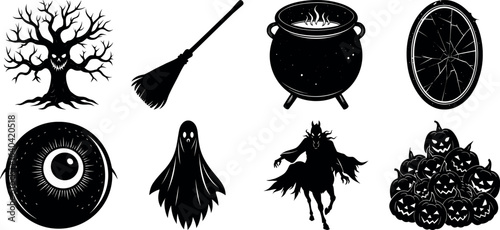 Set of Halloween silhouettes perfect for vector designs Vector illustration. Collection of Halloween vector elements