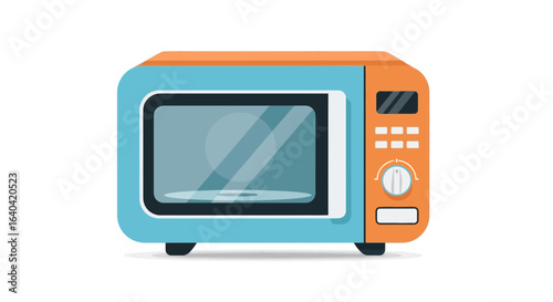 Modern designed microwave oven for food heating, cartoon style image