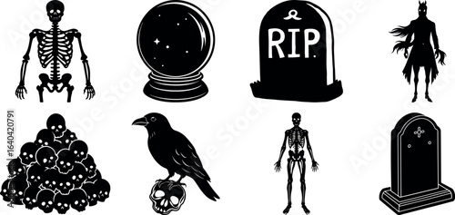 Set of Halloween silhouettes perfect for vector designs Vector illustration. Collection of Halloween vector elements