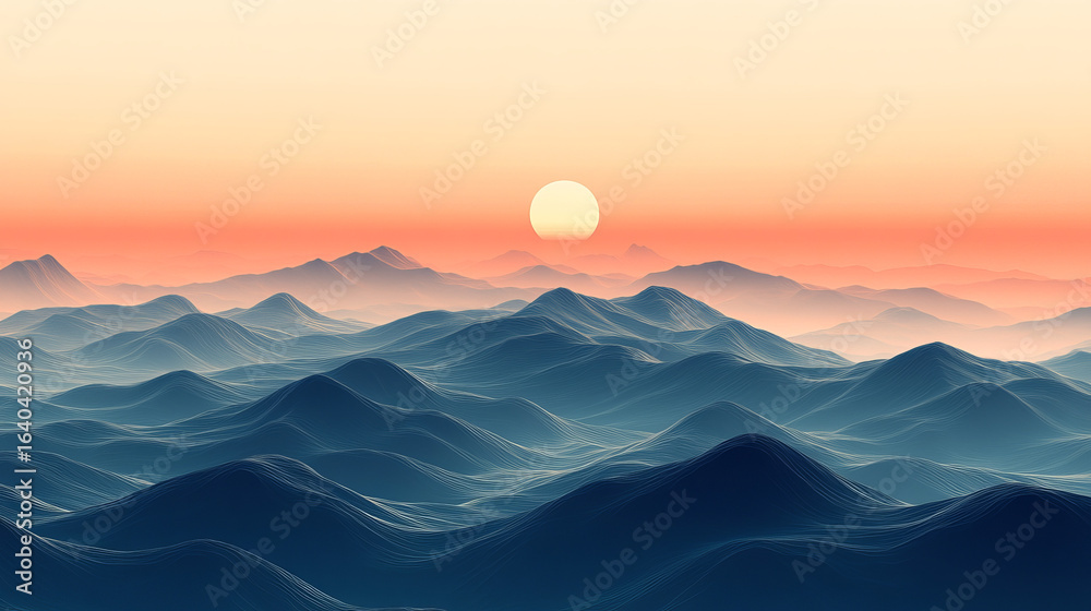 Fototapeta premium Misty mountain range at sunrise