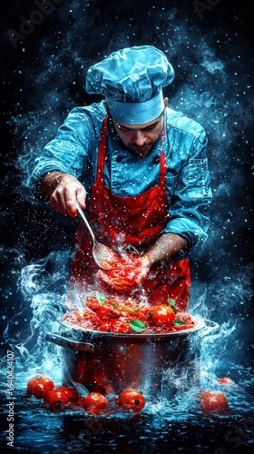 Passionate Chef Preparing Tomato Sauce.
