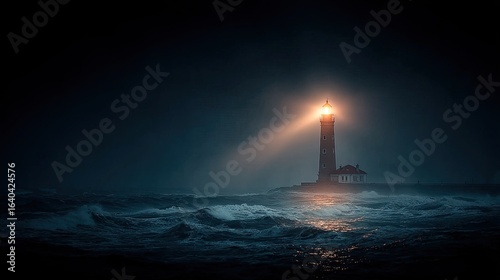 Luminous lighthouse beaconing through stormy sea