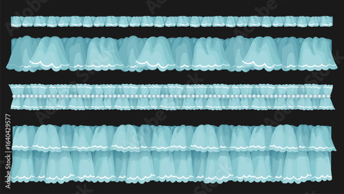 Elegant Ruffle and Pearl Lace Borders – Romantic blue Fabric Trim Collection