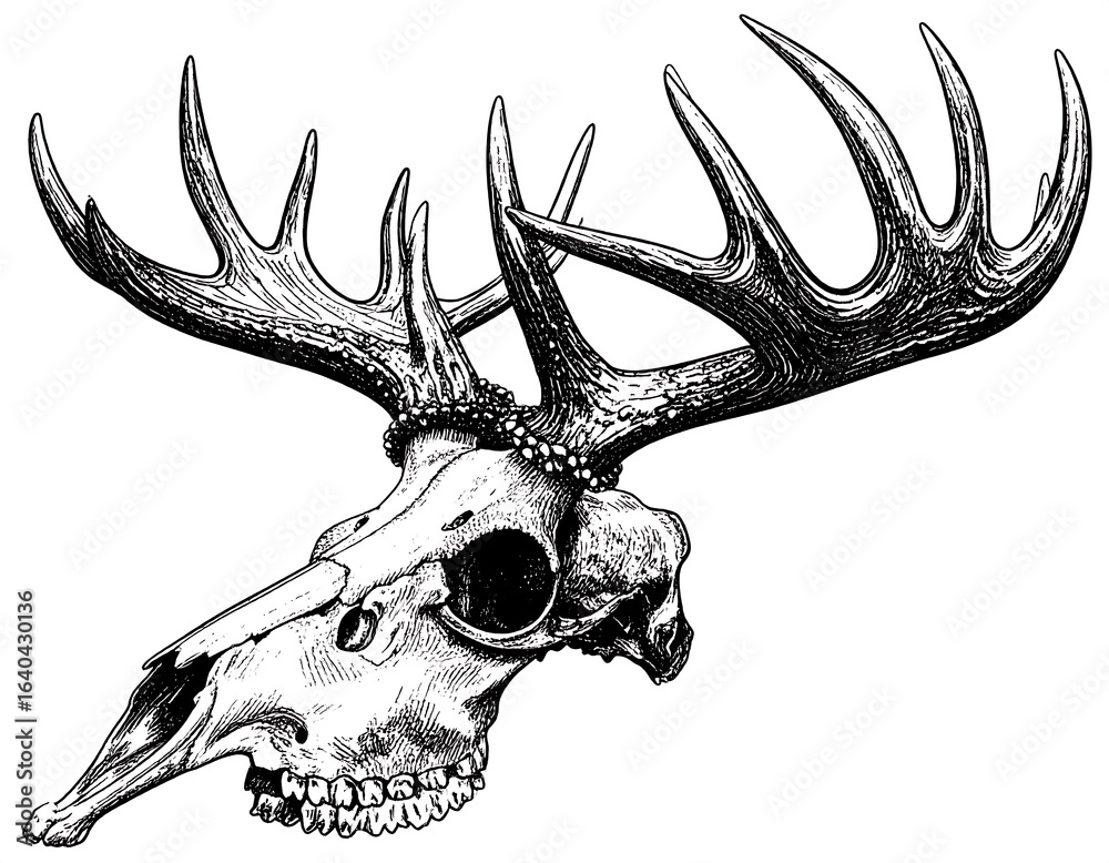 custom made wallpaper toronto digitalMonochrome illustration of a deer skull with antlers with intricate details