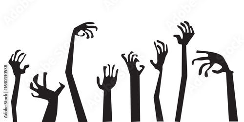 set of zombie hands on a  An isolated collection of spooky Halloween  hands with damage. Hands from the graves. 