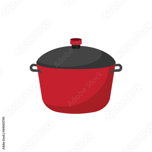 Large Red Cooking Pot with a Dark Gray Lid and Side Handles