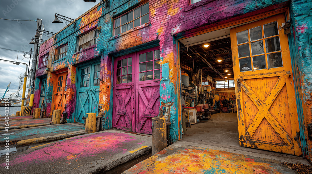 Fototapeta premium Vibrant Graffiti on Loading Dock Doors -