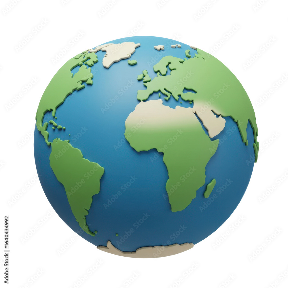 Fototapeta premium Simple 3D Globe Illustration, Modern Earth Graphic for Global, Travel, and Geographical Themes