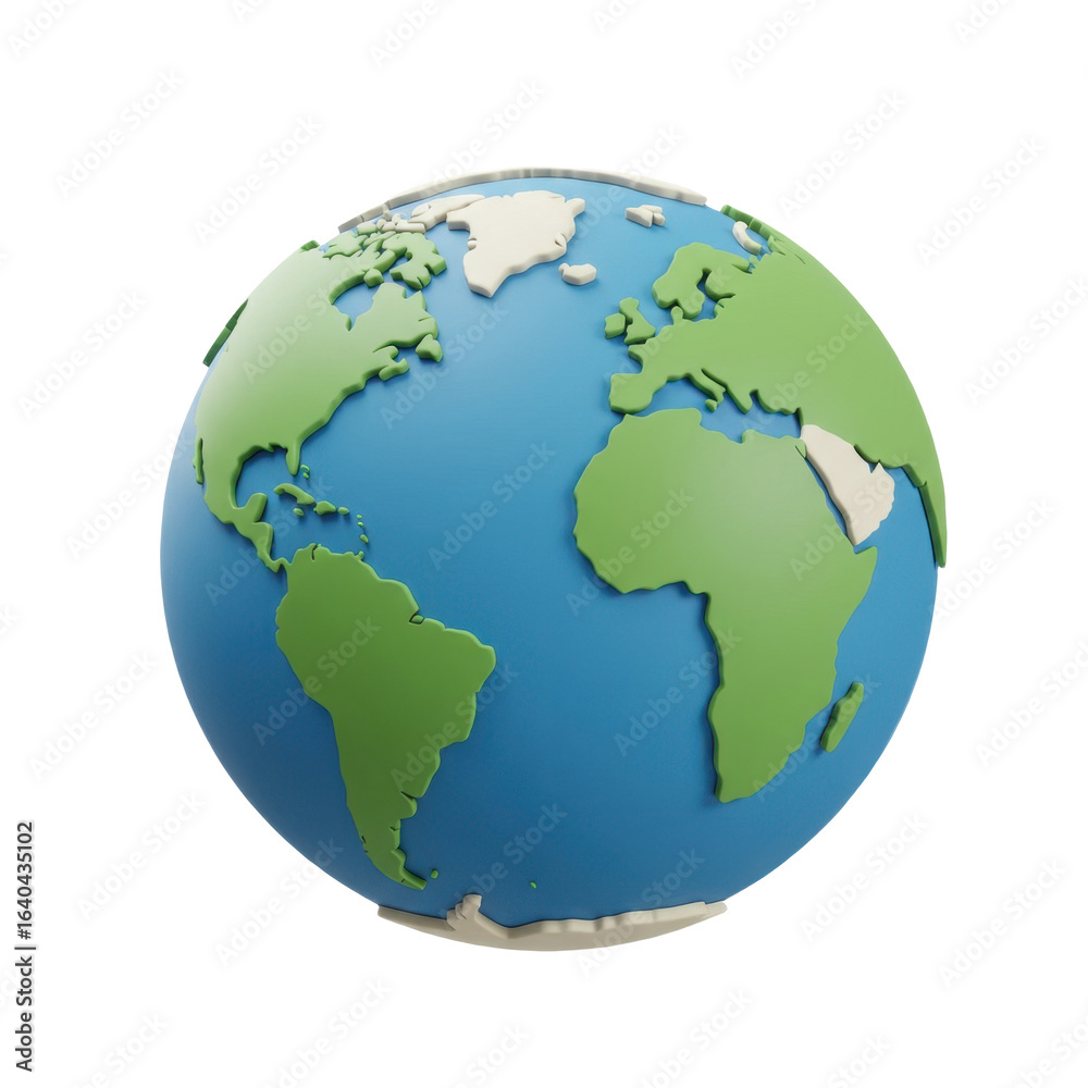 Naklejka premium Simple 3D Globe Illustration, Modern Earth Graphic for Global, Travel, and Geographical Themes