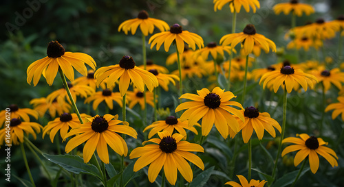 Bright Yellow Black Eyed Susan Wildflowers Blooming Vibrantly