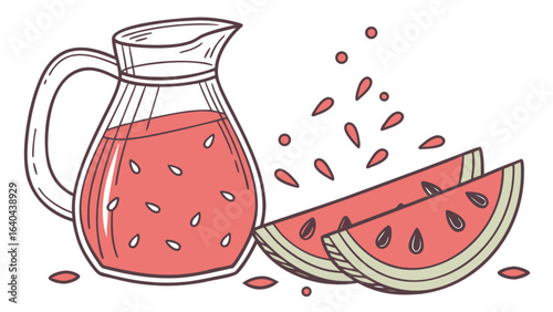 Fresh watermelon juice in pitcher with slices vector illustration summer drink concept design