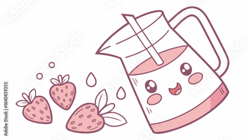 Cute strawberry milk kawaii illustration for kids recipe book and healthy drink concept design art
