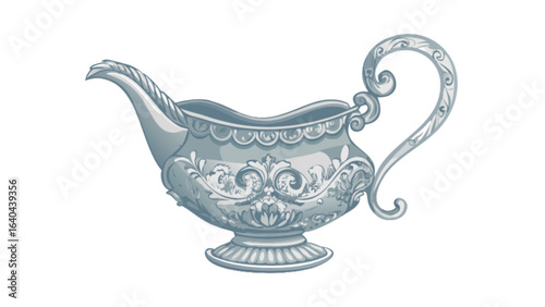 Explore vintage gravy boat vector illustration for classic tableware and elegant kitchenware design needs