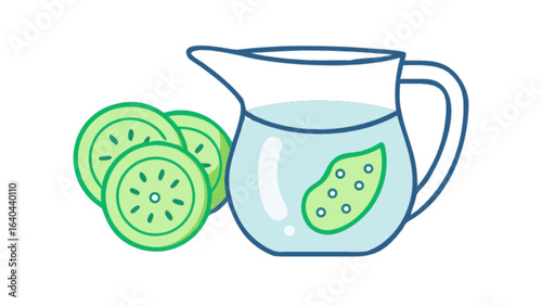 Refreshing cucumber water in pitcher vector illustration for healthy hydration and detox drink recipe