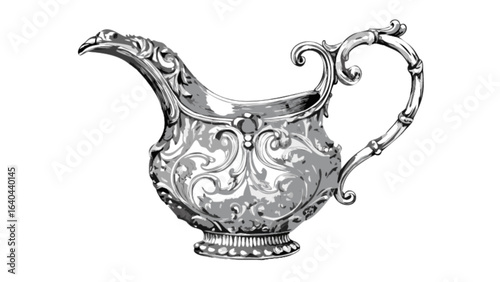 Antique silver gravy boat pitcher vector illustration for collectors and designers design element art