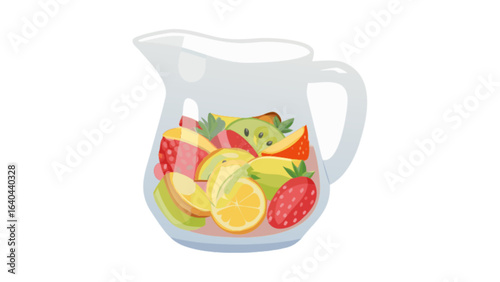 Fresh fruit infused water recipe in glass pitcher for healthy summer drink and detox diet plan