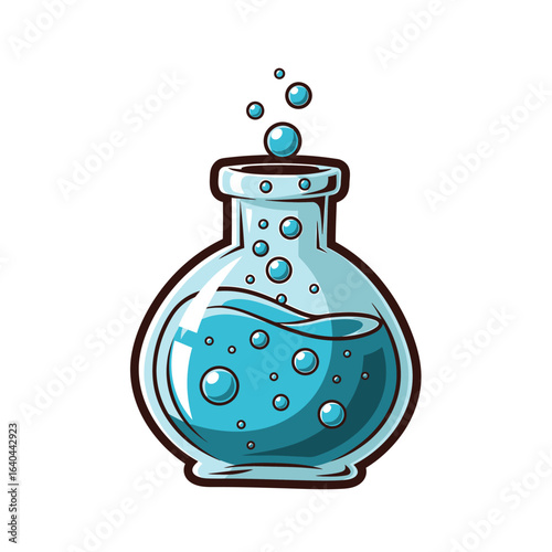 Cartoon Illustration of a Mystical Blue Potion Flask