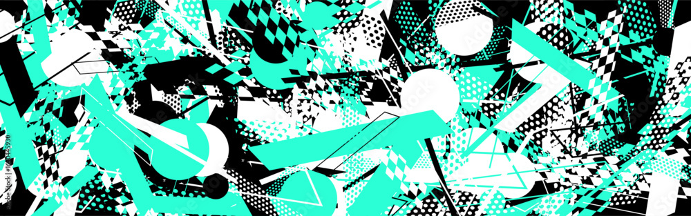 Obraz premium Abstract geometric chaos, black, teal and white forms
