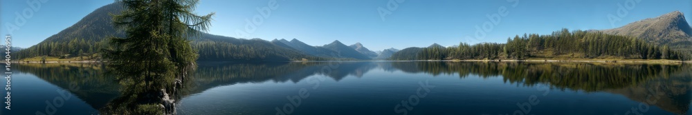 Fototapeta premium Nature panorama lake reflection hdr 360 view