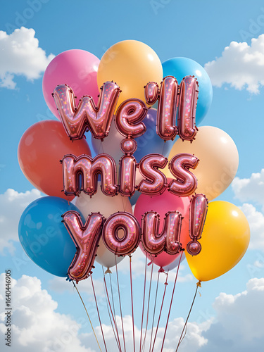 We'll miss you! A heartfelt message with balloons and clouds